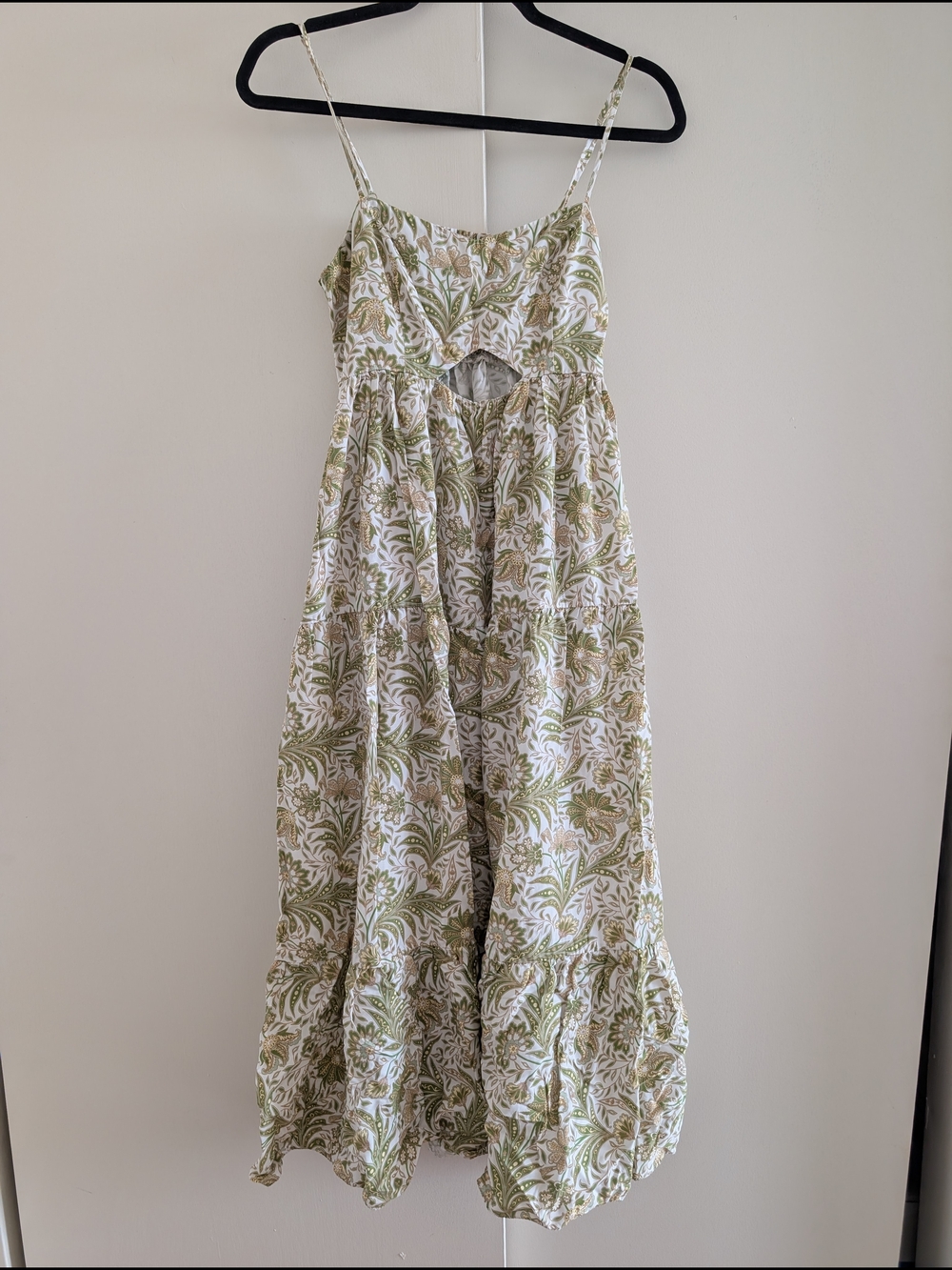 Spaghetti Strap Cutout Maxi Dress in Olive Floral